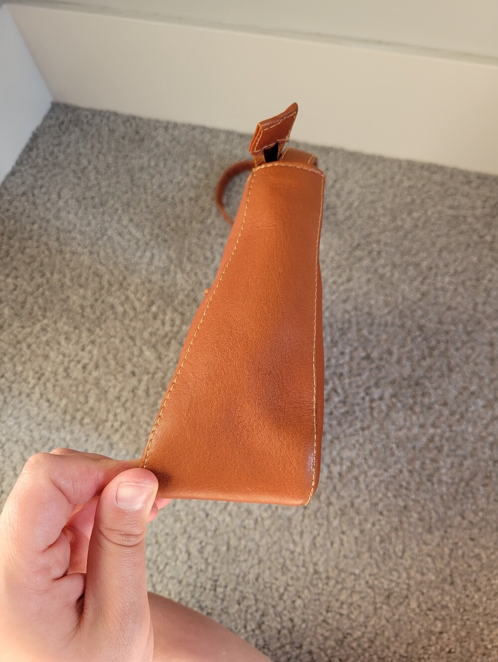 Genuine Leather Orange Brown Baguette Shoulder Bag 7" x 12.5" x 3" - Picture 11 of 14